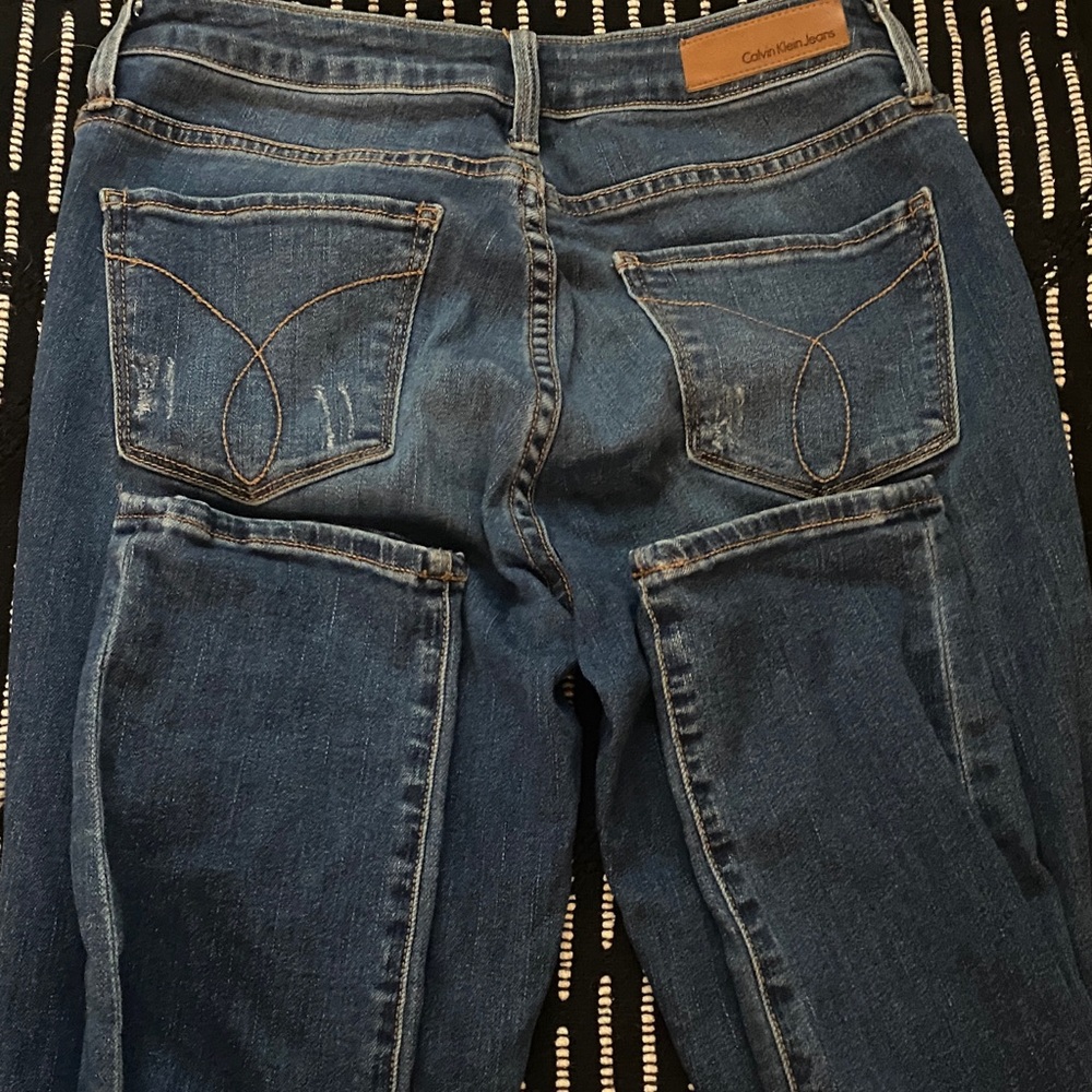 Calvin Klein Women's Distressed Skinny Jeans - Blue - Picture 3 of 3